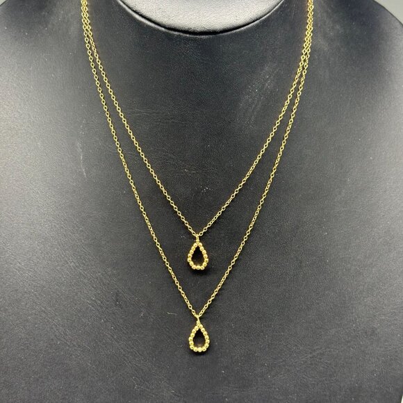 1/20 14K Gold Filled Beaded Teardrop Double-Strand Chain Layered Necklace - Picture 1 of 5